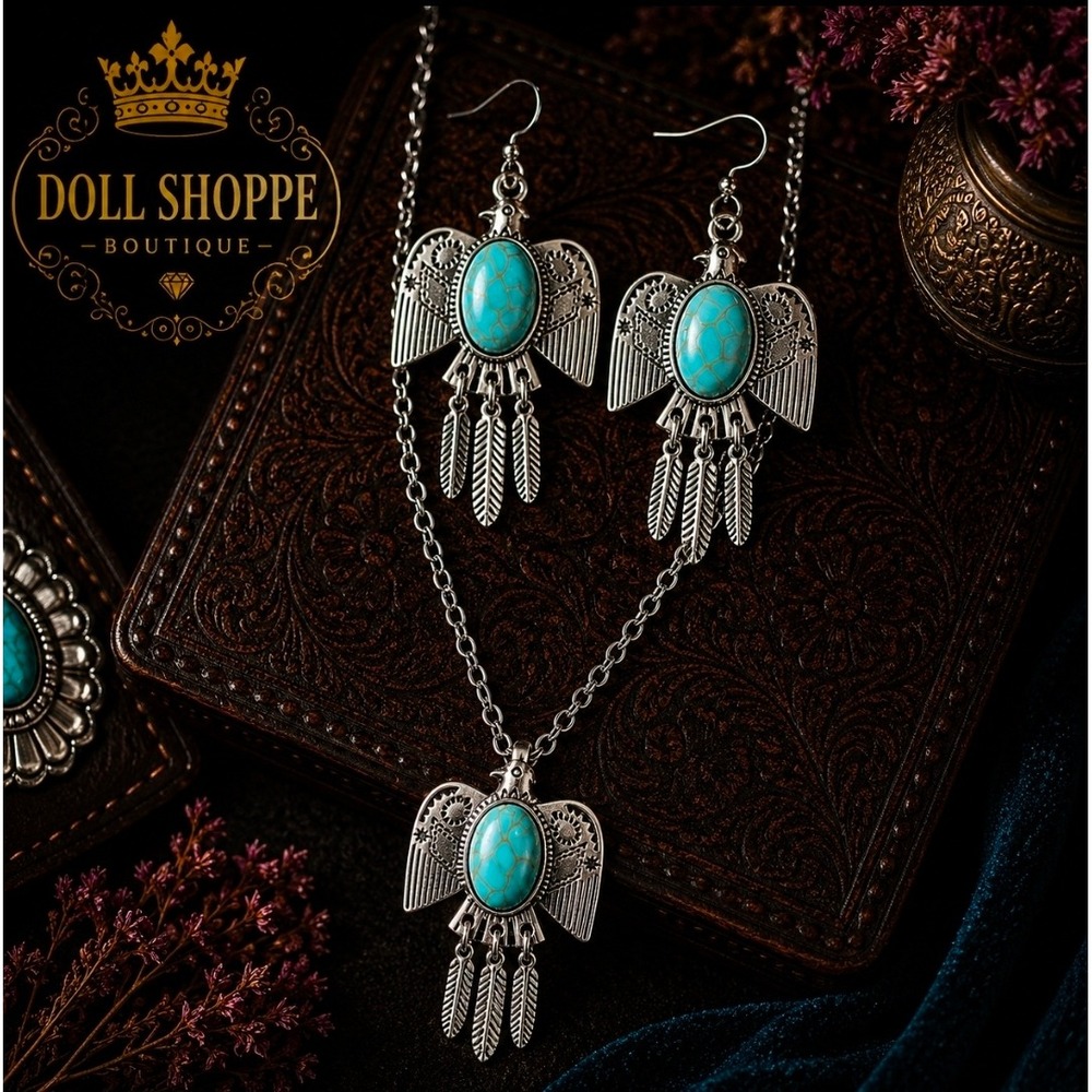 Turquoise Thunderbird Necklace & Earrings Set